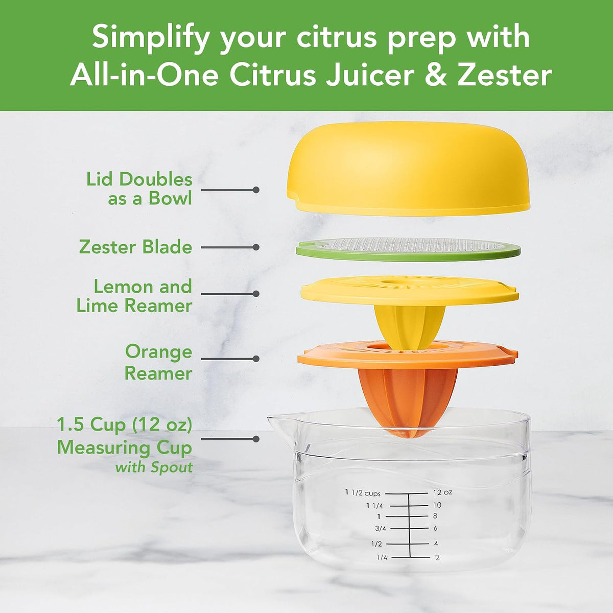 Tovolo Citrus Press Manual Hand Juicer Squeezer with Pour Spout Dishwasher Safe Aluminum Press Juicer for Lemon Lime Oranges Tangerine Pomegranate Fruit Ergonomic Grip for Efficient Juice Extraction