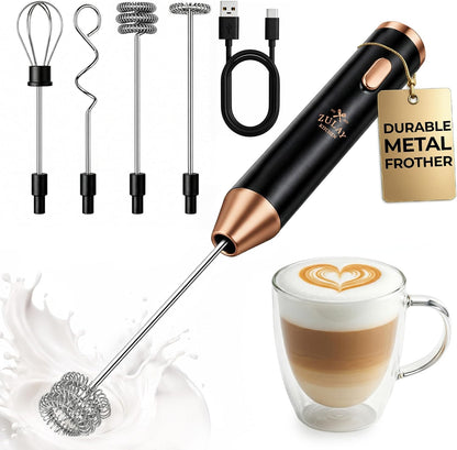 Zulay Kitchen Rechargeable Milk Frother Handheld - Frother Wand, Drink Mixer, Electric Whisk Frother, for Cappuccinos, Matcha & Protein Powder - Dynamic 3 Whisk, 3 Speed 500mAh Black - Colors A