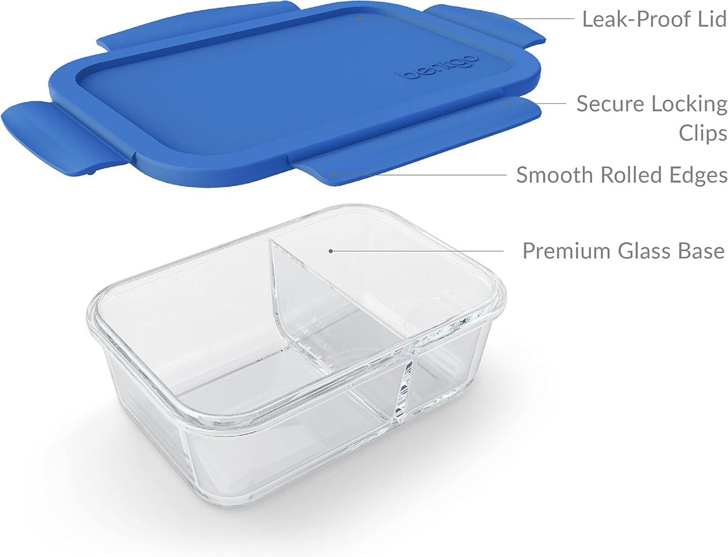 Bentgo® Glass Snack - Leak-Proof Bento-Style Snack Container with Airtight Lid and Divided 2-Compartment Design - 1.75 Cup Capacity for Meal Prepping, and Portion-Controlled Snacking (Gray)