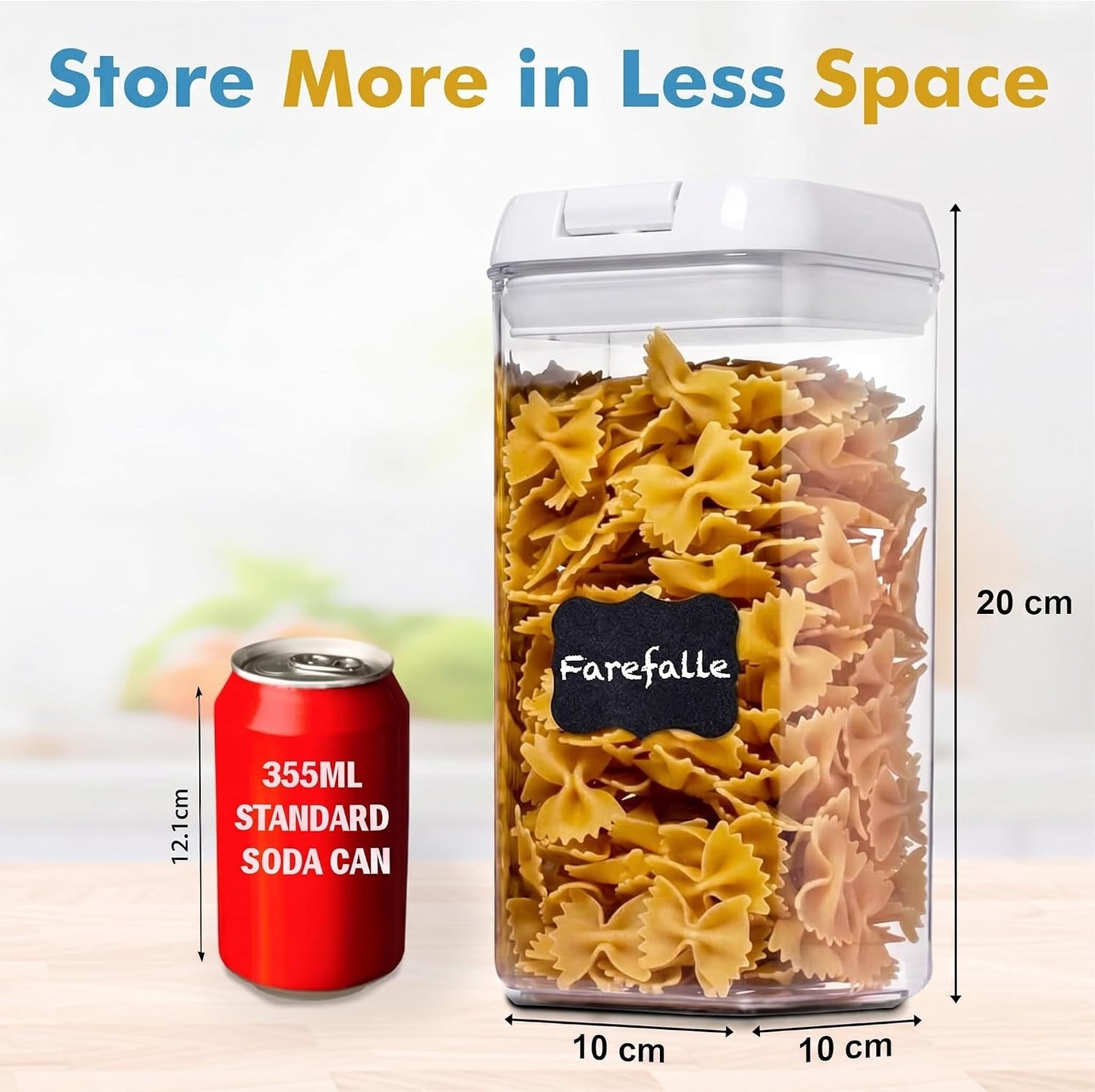 Shazo Airtight Food Storage Containers with Lids - 6 PC BPA Free Clear Plastic Cereal Containers with Easy Lock Lids for Kitchen and Pantry Organization for Snacks and Pasta - 1.2L