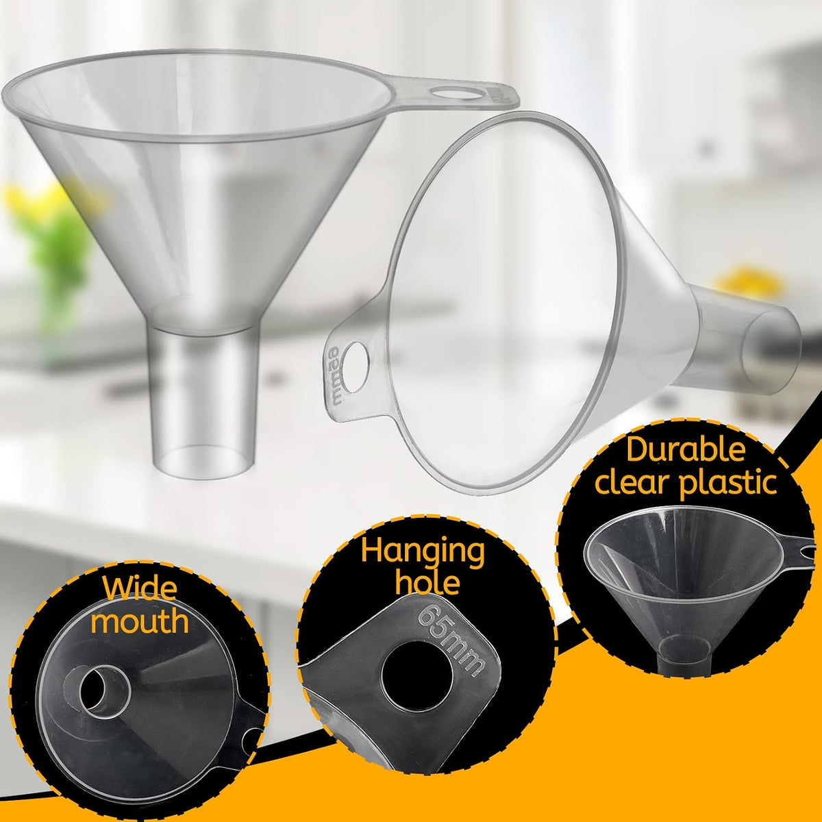 6 Pack Small Plastic Funnel for Filling Bottles,2.56 Inch Clear Wide Mouth Plastic Funnel for Filling Water Powder Essential Oils, Perfume,Kitchen Bath Garage Use (Wide Mouth)