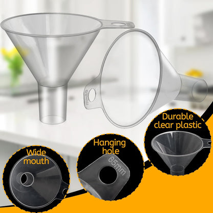 6 Pack Small Plastic Funnel for Filling Bottles,2.56 Inch Clear Wide Mouth Plastic Funnel for Filling Water Powder Essential Oils, Perfume,Kitchen Bath Garage Use (Wide Mouth)