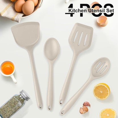 P&P CHEF Kitchen Utensil Set, 4 Pieces Non-stick Silicone Cooking Utensils, Heat-resistant Slotted Solid Spoon Turner for Frying, Mixing, Serving, Non-toxic & Easy to Clean, Blue