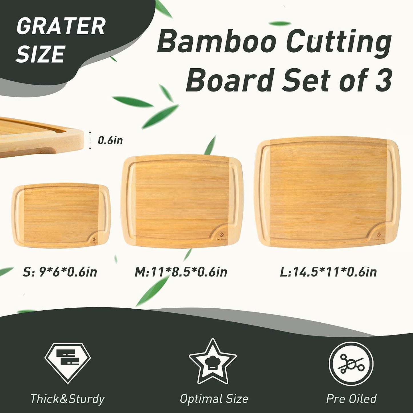 3 Packs Bamboo Cutting Board Set with Non Slip Feet Holder and Over Sink Nice Solid Thick Wood Juice Groove Chopping Board Extra Large Big Small Best Hardwood Kitchen Organic Vegetable Meat BBQ Kit