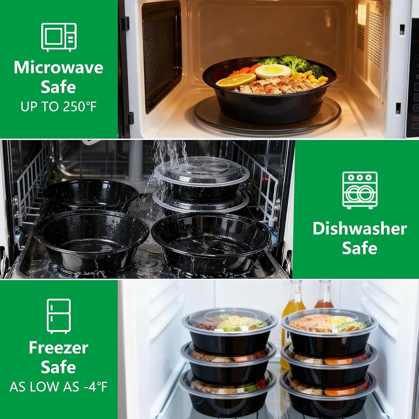 Meal Prep Containers Reusable 10 Pack-28 oz Food Storage Containers with Lids To Go Food Containers Takeout, Microwave Dishwasher Freezer Safe, Stackable, BPA Free, Plastic (Black)