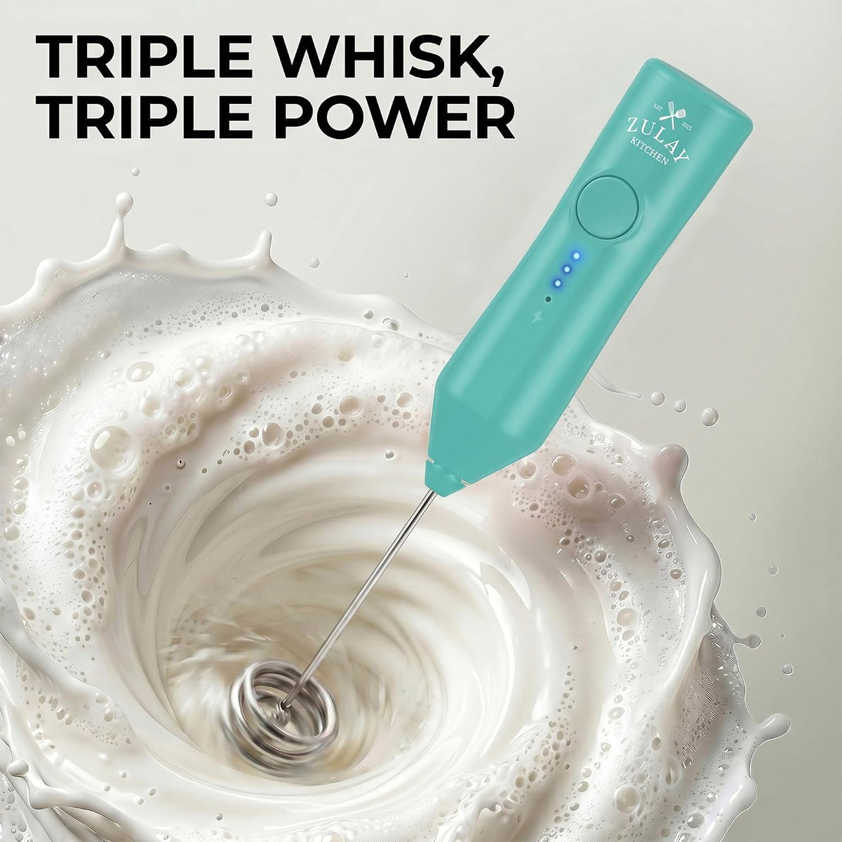 Zulay Kitchen Rechargeable Milk Frother Handheld - Frother Wand, Drink Mixer, Electric Whisk Frother, for Cappuccinos, Matcha & Protein Powder - Dynamic 3 Whisk, 3 Speed 500mAh Black - Colors D