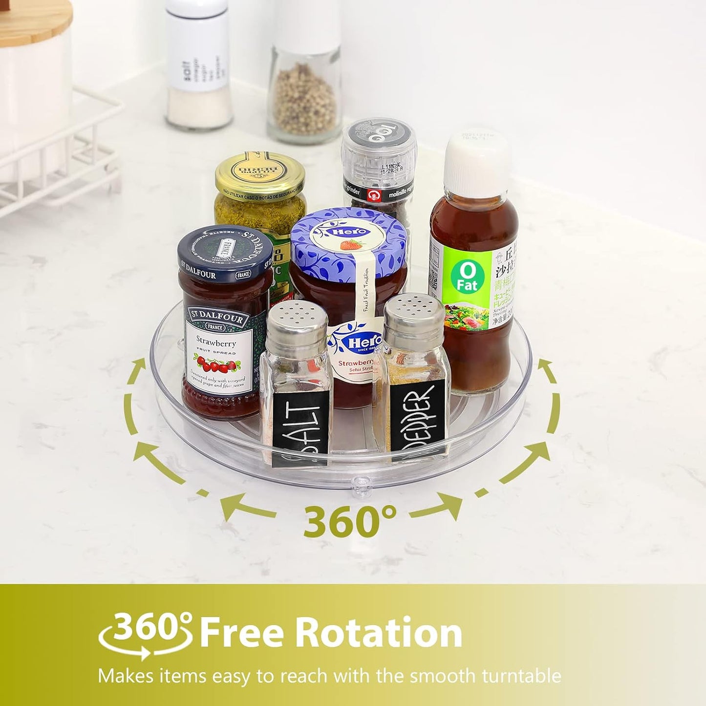GUZON 4 Pack Lazy Susan Organizer for Cabinet, Upgraded 11.5" Clear Turntable Organizer with Handles and Raised Edge, Lazy Susan for Table Top, Pantry Organizers and Storage for Kitchen, Refrigerator