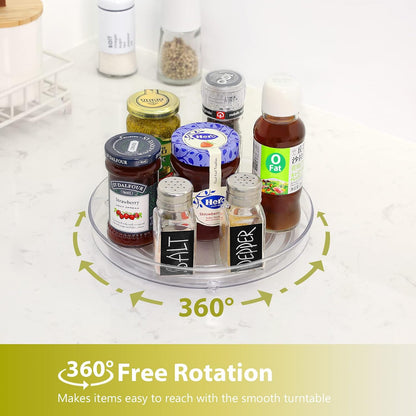 GUZON 4 Pack Lazy Susan Organizer for Cabinet, Upgraded 11.5" Clear Turntable Organizer with Handles and Raised Edge, Lazy Susan for Table Top, Pantry Organizers and Storage for Kitchen, Refrigerator