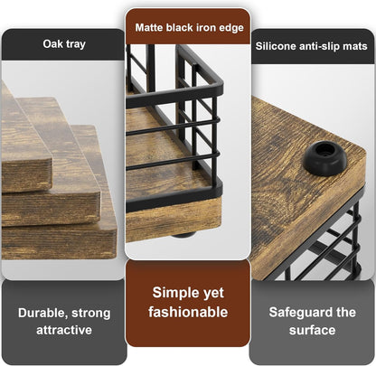Wican Napkin Holder for Table, Bamboo Iron Standing Napkin Dispenser for Kitchen Dining Farmhouse Cocktail Picnic Bar Rustic Wood Holders for Paper Mail Bills Suitable for All Dining Room Decors Black