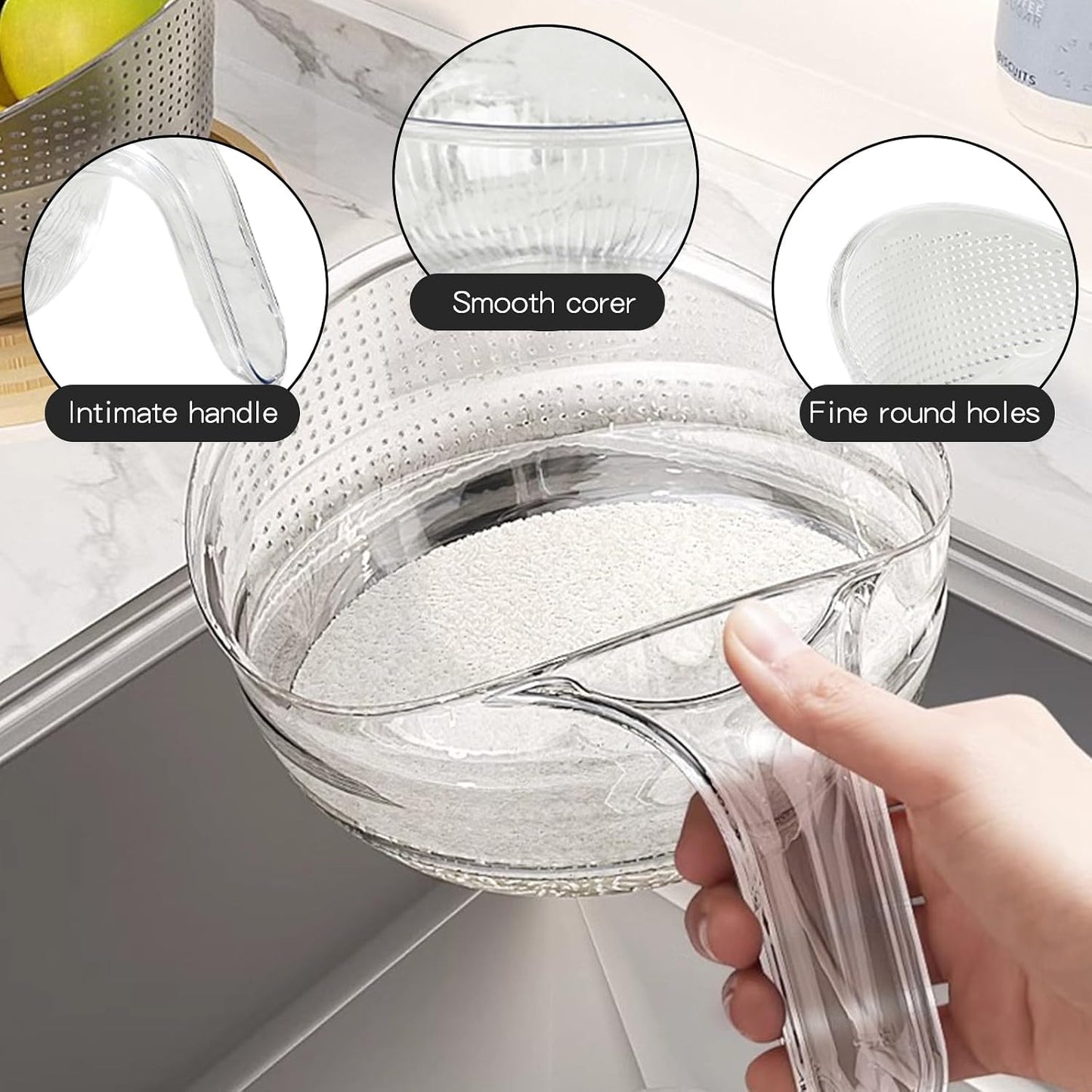 2-In-1 Rice Strainer,Large Rice Washer Beans Washer Strainers And Colanders - Washing Bowl for Fruit Washing Bowl With Strainer,Rice Washing Bowl Multifunctional Drain Basket (White)