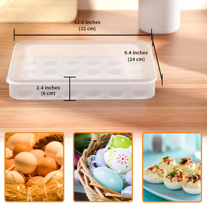 77L Deviled Egg Containers with Lid, (Set of 2), Plastic Egg Holder for Refrigerator for 48 Eggs, Clear Storage Deviled Egg Carrier Tray, Fridge Stackable Countertop Portable Egg Dispenser