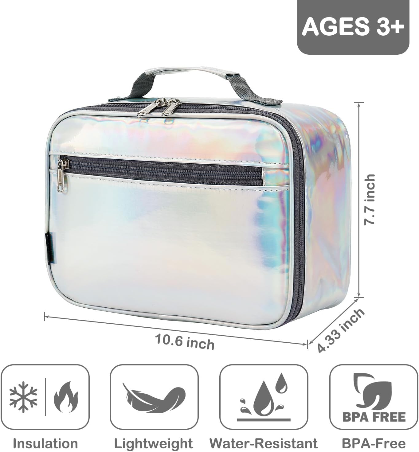 FlowFly Kids Lunch box Insulated Soft Bag Mini Cooler Back to School Thermal Meal Tote Kit for Girls, Boys, Black