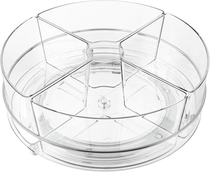 2 Pack Lazy Susan Organizer, 9 inch Rotating Storage Organizer with 4 Removable Bins, Lazy Susan Turntable Organizer for Fridge, Kitchen, Vanity, Cabinet