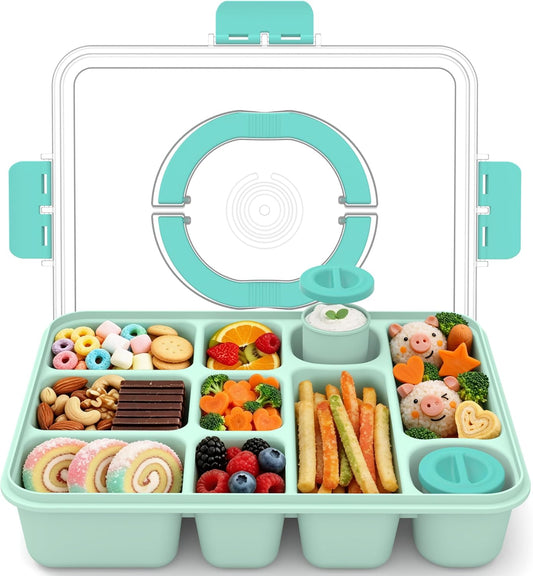 Snackle Box Container for Adults with 10 Compartment, Divided Serving Tray with Lid and Handle and 2 Sauce Containers, Portable Snack Box Container for Charcuterie Party Travel, Purple