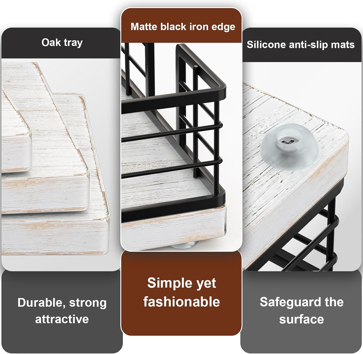 Wican Napkin Holder for Table, Bamboo Iron Standing Napkin Dispenser for Kitchen Dining Farmhouse Cocktail Picnic Bar Rustic Wood Holders for Paper Mail Bills Suitable for All Dining Room Decors Black