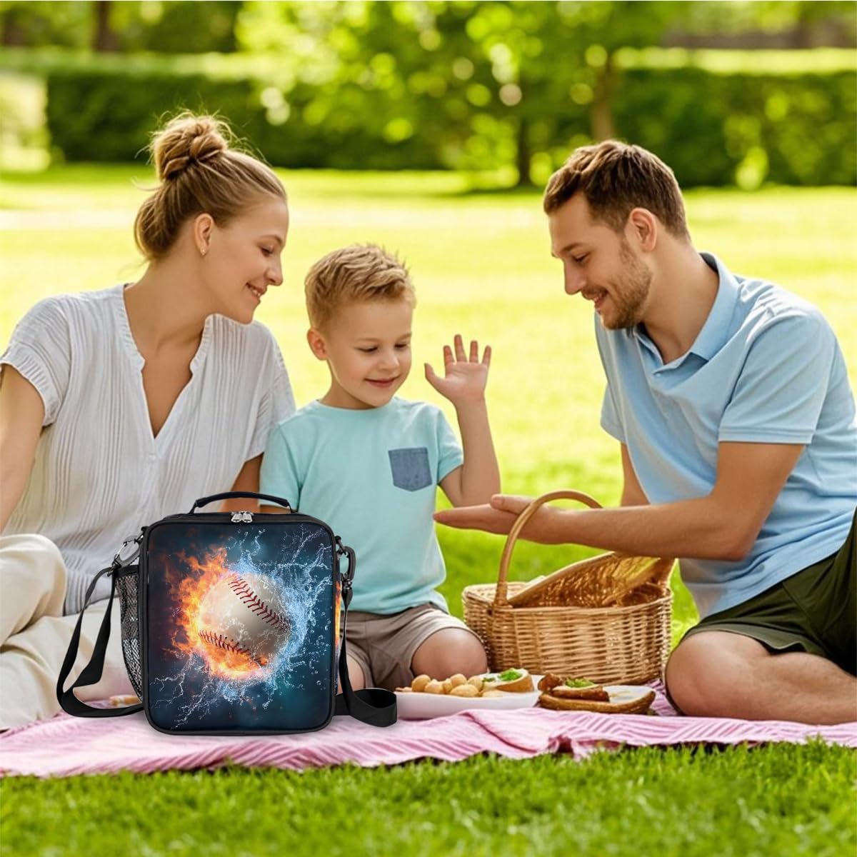 cfpolar Skull Skateboard Lunch Box for Boys Girls, Insulated Lunch Bags for Kids Reusable Mini Cooler Lunch Tote Lunchbox Thermal Meal Tote Kit with Shoulder Strap for Work School Picnic