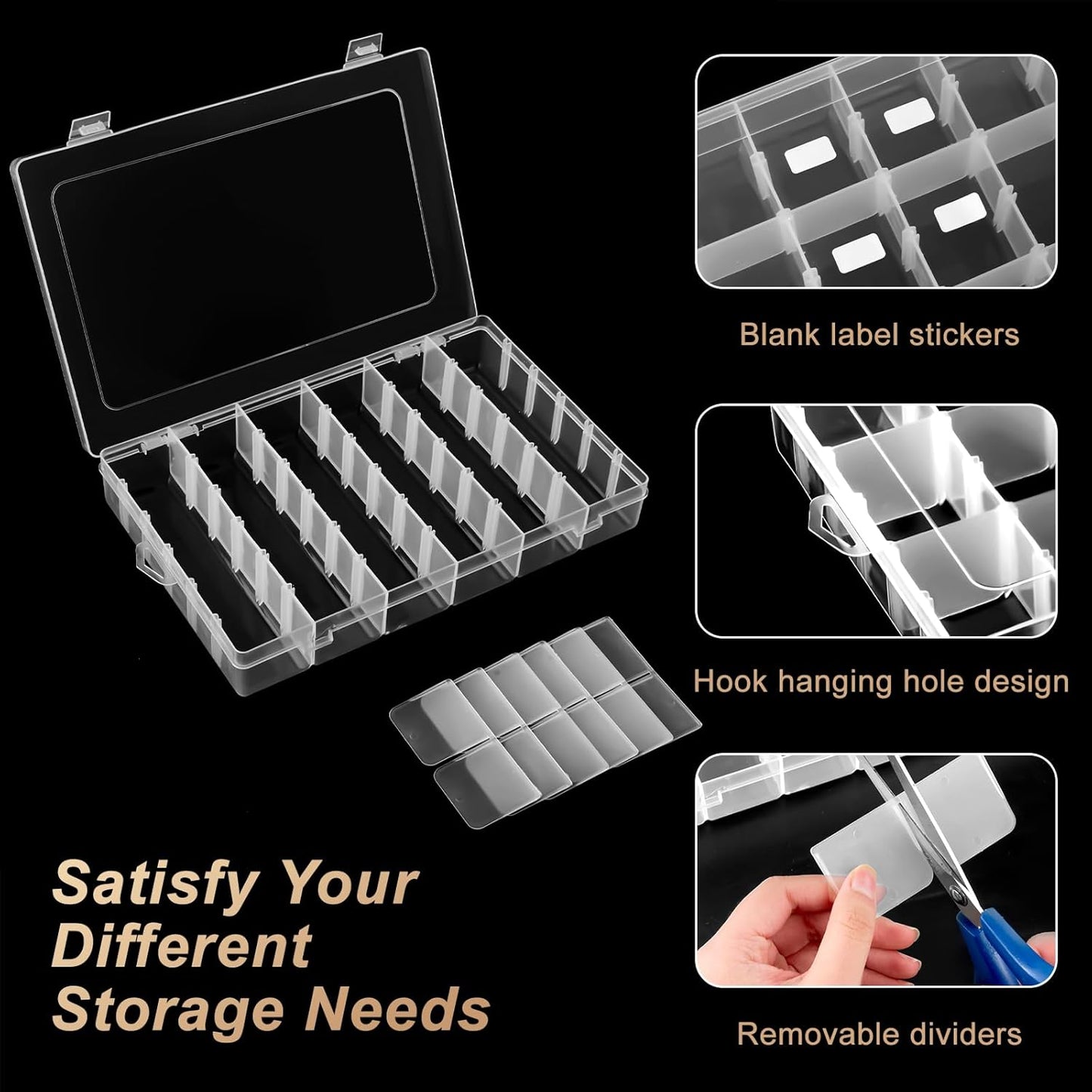 Mauproy 4 Pack 8 Grids Bead Organizer and Storage, Clear Plastic Storage Containers with Removable Dividers and Labels Small Tackle Box Organizer for Jewelry Crafts Electronics Small Parts