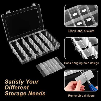 Mauproy 4 Pack 8 Grids Bead Organizer and Storage, Clear Plastic Storage Containers with Removable Dividers and Labels Small Tackle Box Organizer for Jewelry Crafts Electronics Small Parts