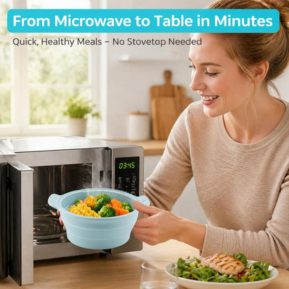 42oz Silicone Microwave Steamer, Collapsible Vegetable Steamer, Heat-Resistant Cooker with Steam Holes for Cooking Fresh & Frozen Vegetables Dumplings Steamed Buns