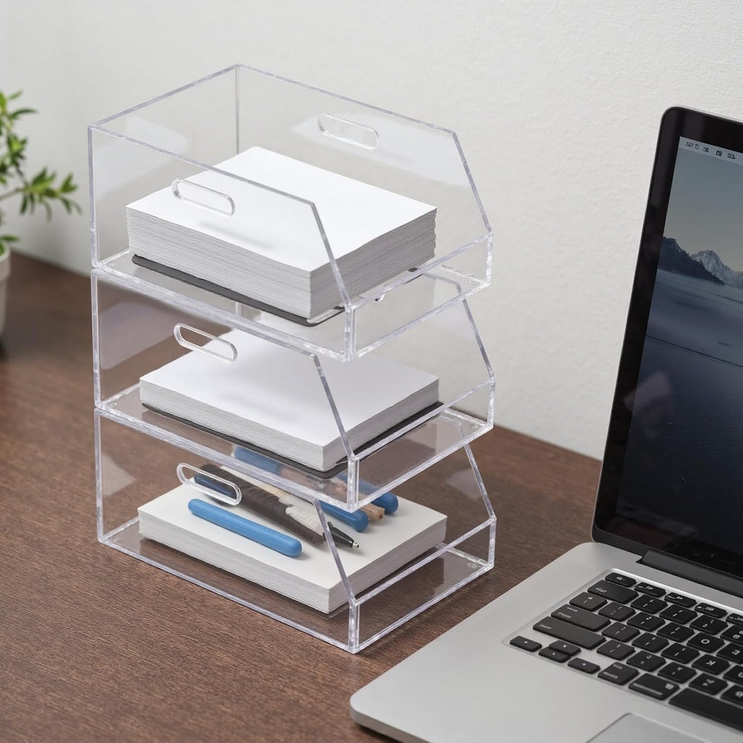 Gelite Stackable Storage Bins Open Front Clear Organizer Bins with Handles Acrylic Storage Container for Pantry Kitchen Cabinet Bathroom Closet Office Organization, 11.4x7.5x5.1''