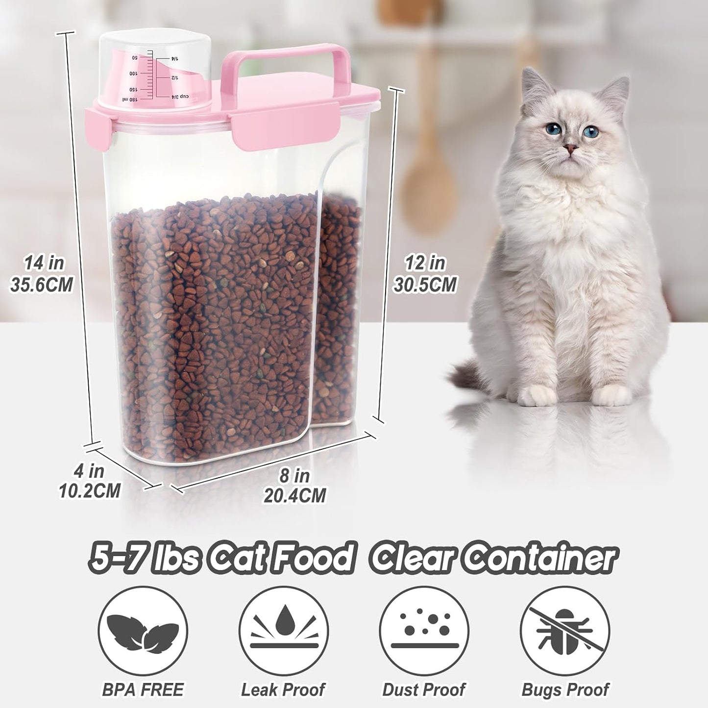 LEAWALK 5-7Lbs Dog Cat Food Storage Container with Upgraded Large Nozzle BPA-free, 4 Snap Seals Plastic Pet Food Storage Containers with Handles are Easy to Clean and Carry