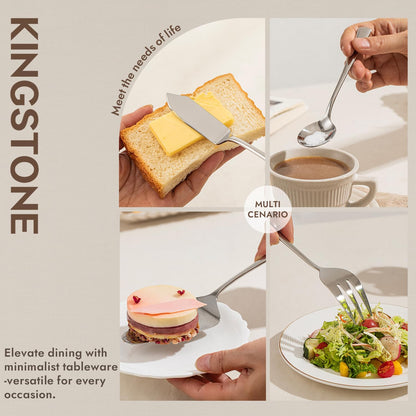 KINGSTONE 8 Piece Serving Utensils Set, 18/10 Stainless Steel Serving Utensils, Slotted Spoon, Serving Spoon, Fork, Tong, Soup Ladle, Cake Server for Buffet, Parties, Kitchen