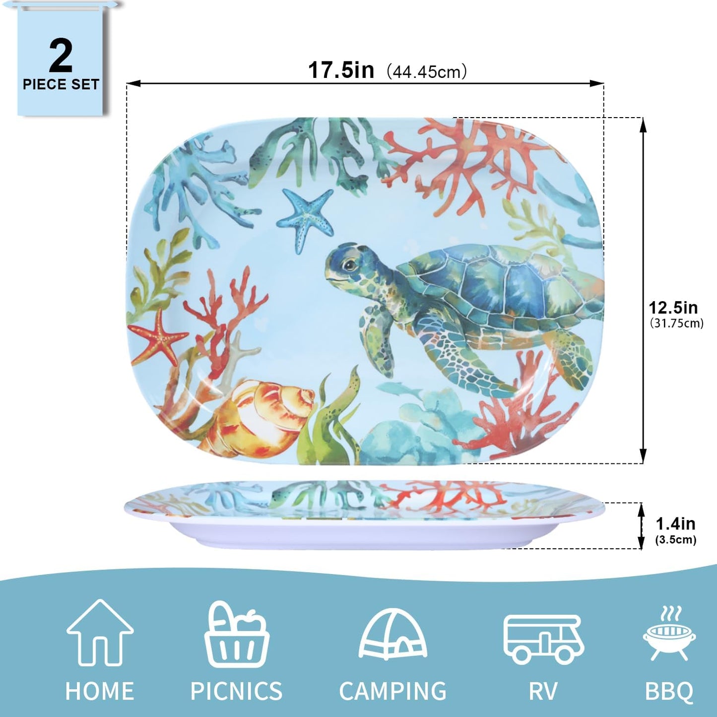 2 Pack Extra Large 17.5 Inch White Serving Trays – Reusable Melamine Platters for Parties, Snacks & Cookies, Durable Food Serving Dishes for Entertaining, Pantry & Kitchen Use White