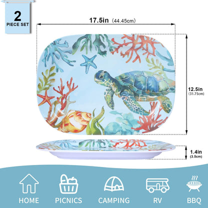 2 Pack Extra Large 17.5 Inch White Serving Trays – Reusable Melamine Platters for Parties, Snacks & Cookies, Durable Food Serving Dishes for Entertaining, Pantry & Kitchen Use White
