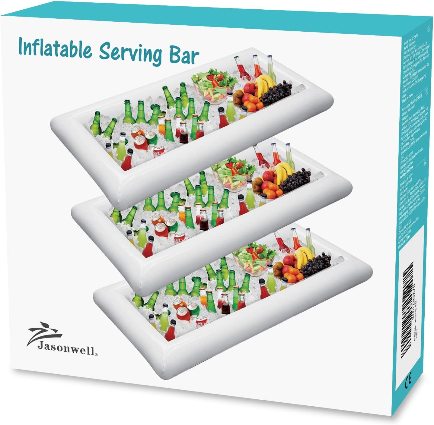 Jasonwell Inflatable Serving Bars Ice Buffet Salad Serving Trays Food Drink Holder Cooler Containers Indoor Outdoor BBQ Picnic Pool Party Supplies Luau Cooler w Drain Plug