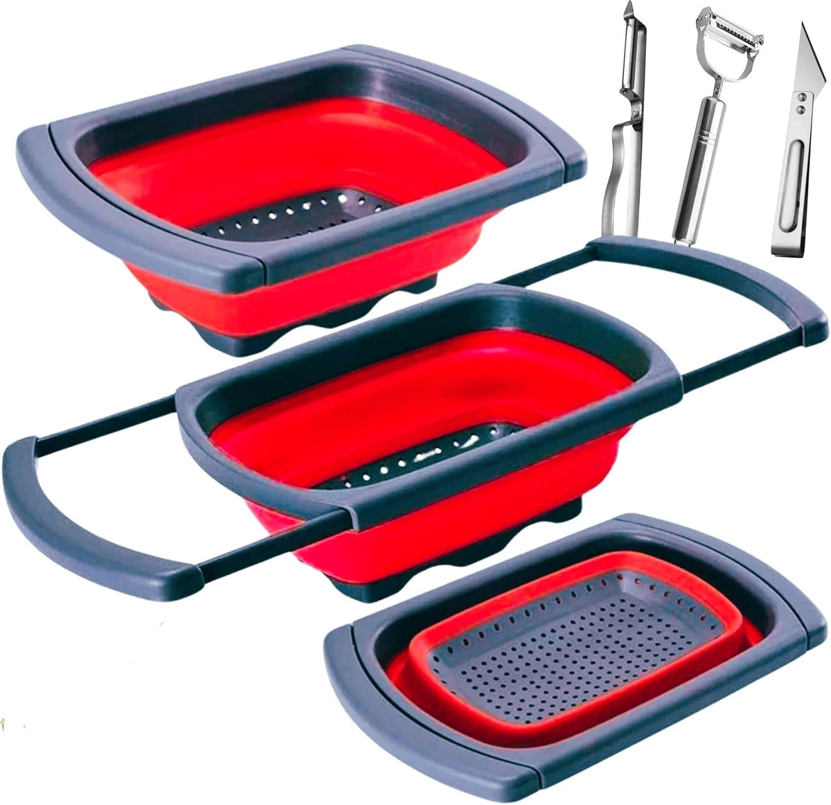 Collapsible Silicone Colander – Space-Saving Foldable Strainer for Pasta, Vegetables & Fruits – Large 6 Qt Kitchen Strainer, Heat-Resistant, BPA-Free & Dishwasher Safe |RED