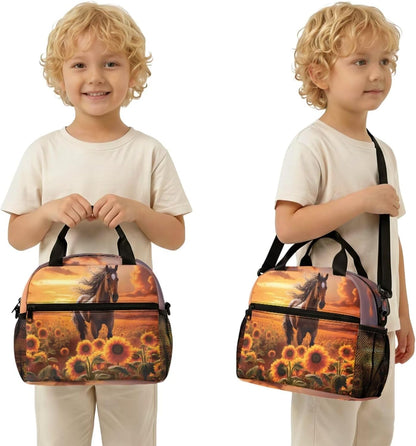 Highland Cow Backpack with Lunch Box Set for Kids Sunflower School Backpack for Girls Boys Back to School Bag Student Travel Backpacks Reusable Utensils Pen Case Water Bottle Bag 5PCS