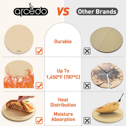 Arcedo Pizza Stone 16 Inch, Round Baking Stone for Bread, Cordierite