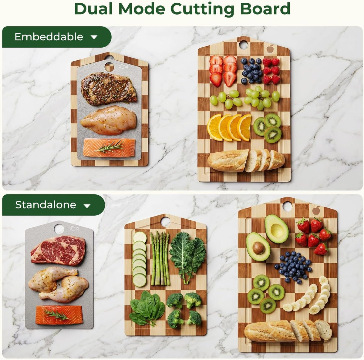 Pure Titanium Cutting Board, Bamboo Cutting Boards Set for Kitchen