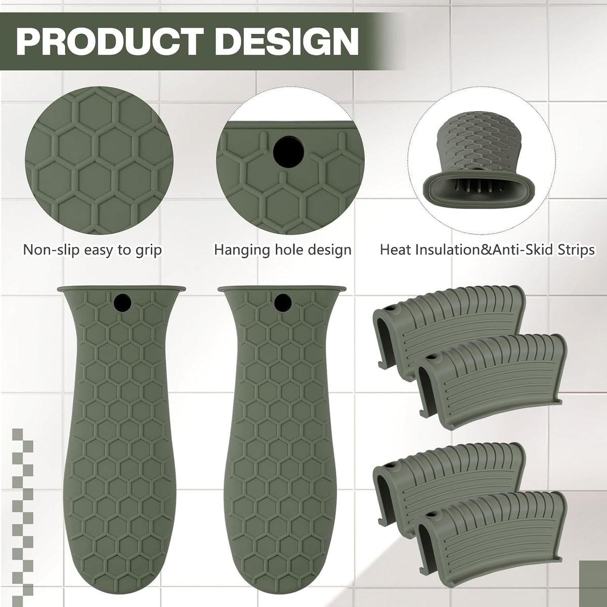Patelai 8Pcs Silicone Cast Iron Handle Cover,Black