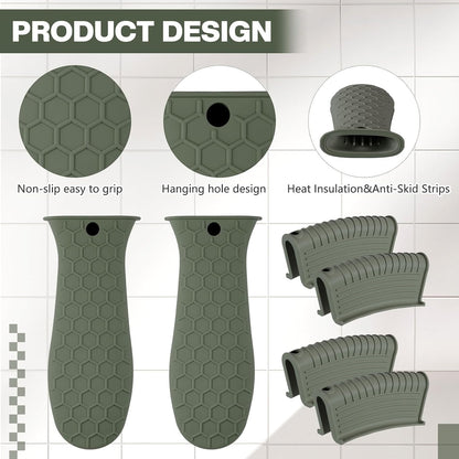 Patelai 8Pcs Silicone Cast Iron Handle Cover,Black