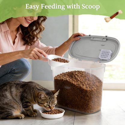 10-15 Lbs Dog Food Storage Container Airtight - Slim Pet Cat Food Container with Lid, Scoop and Cup - Clear Plastic Dry Food Storage Bin for Dogs, Cats, Bird Seeds, Kibble, Pellets, Rice, Flour