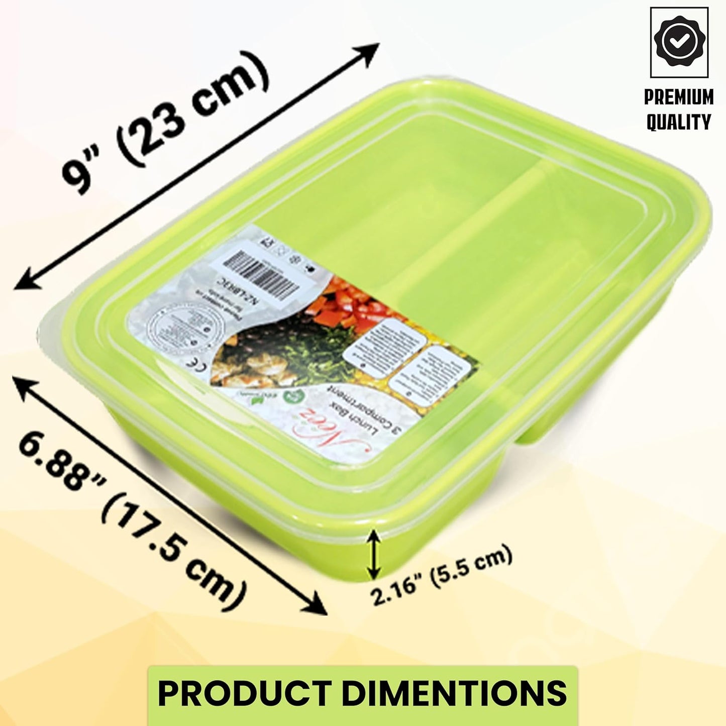 Neez 2-Pack Reusable Bento Box Lunch Containers- 3 Compartment Divided Lunch Organizer, Meal Prep Lunch Box with Lids, Microwave Safe & Sectioned Food Containers(48oz Green & Purple)