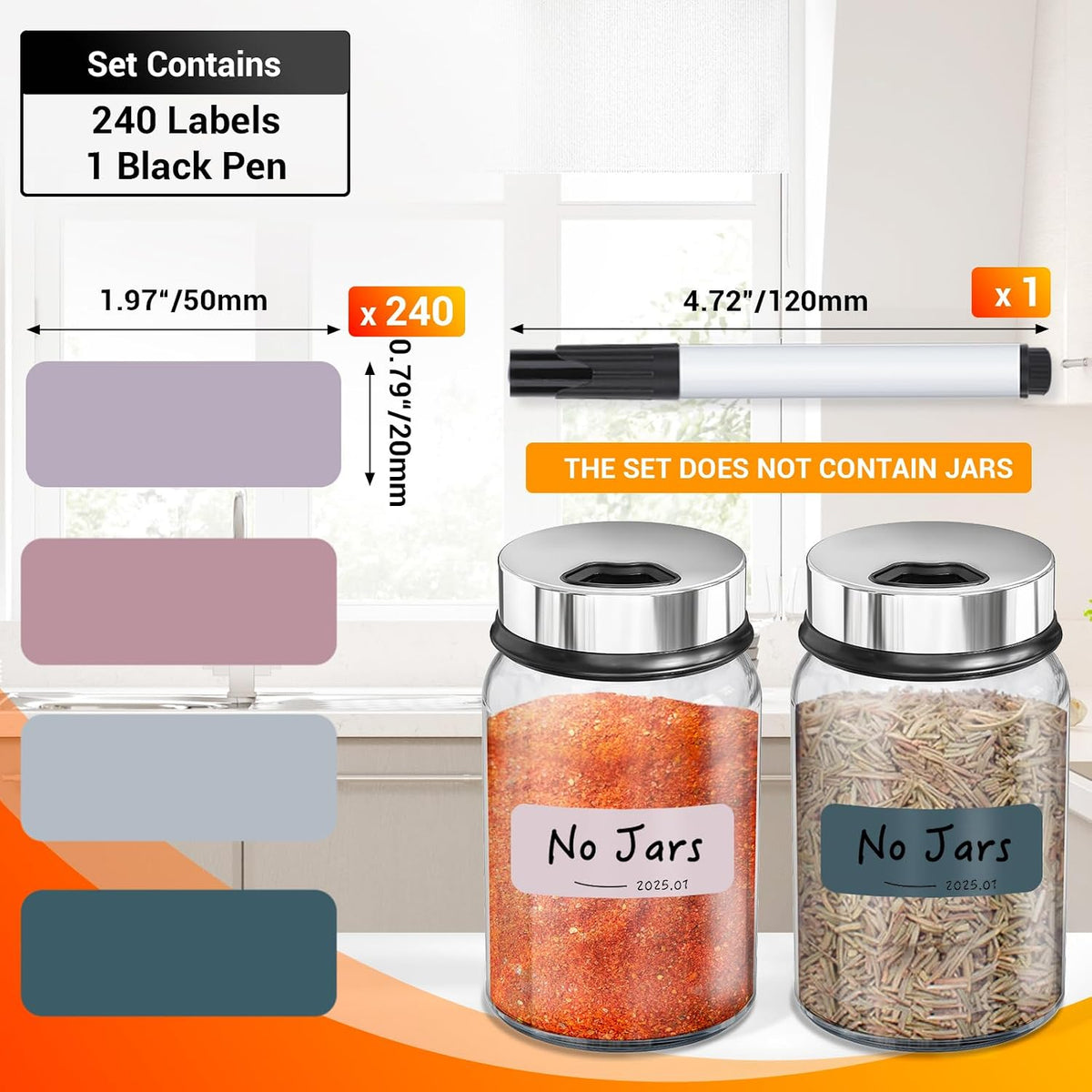 Segarty Food Label Stickers, 300 Pcs Blank Expiration Date Stickers to Write On, with 1 Black Pen, Waterproof Removable Freezer Labels for Glass Spice Jars, Canister, Food Container