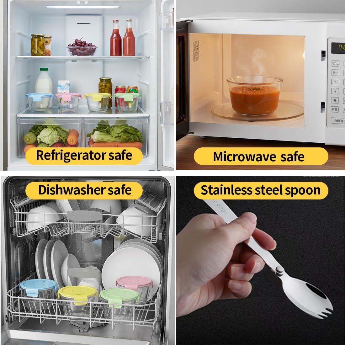 Small Round Glass Food Storage Containers with Lids, 1.5 Cup Round Food Containers set BPA-Free, 12oz Glass Lunch Bowls for Soup Leftover, Microwave, Dishwasher and Freezer Safe (4pack)