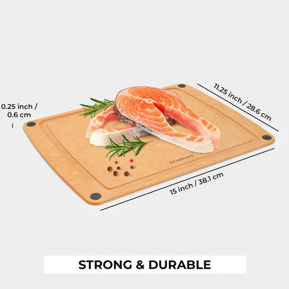 Freshware Wood Cutting Boards for Kitchen, Juice Groove, Non-Slip Silicone Feet, Dishwasher Safe, Medium 12" x 9" and Large, 15" x 11.25", Set of 2, Natural