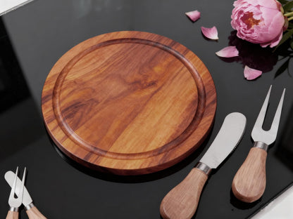 Upgraded storage-ready Small Cheese Board Set & Dessert Plate with Knife & Fork, 1-Pack 6-Inch Personal Charcuterie Tray, Bamboo, Gift-ready for Wedding, Bridal & Baby Shower Party