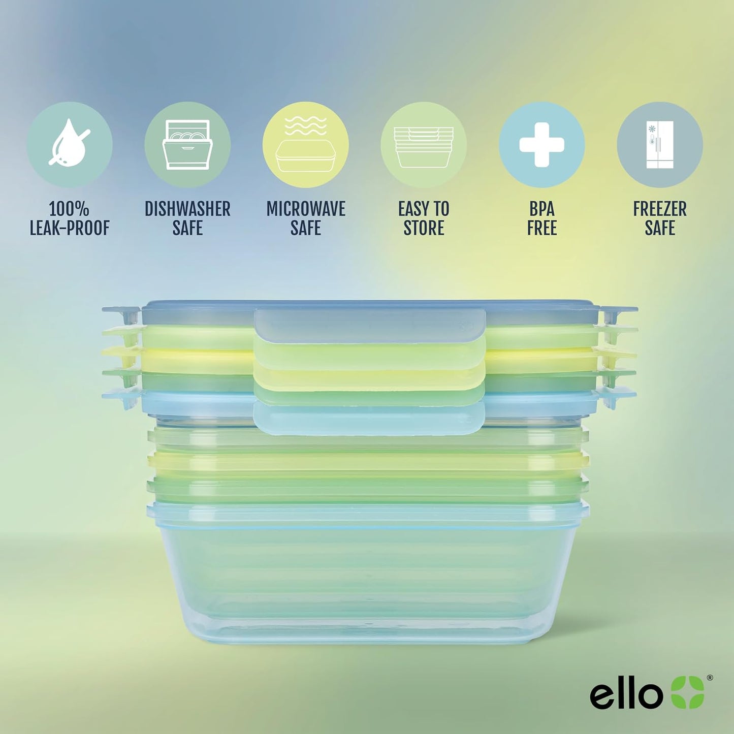 Ello Snap & Nest 10-Piece 4.5 Cup Plastic Meal Prep Set, Reusable Food Containers for Healthy Eating, Freezer, Dishwasher Safe, Berry Fields