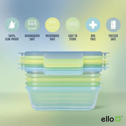 Ello Snap & Nest 10-Piece 4.5 Cup Plastic Meal Prep Set, Reusable Food Containers for Healthy Eating, Freezer, Dishwasher Safe, Berry Fields