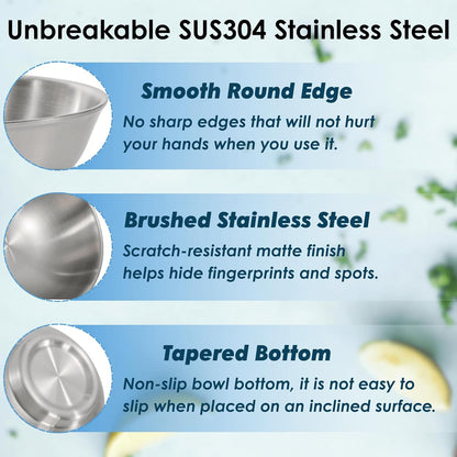 Youeon 2 Pcs 50 Oz Brushed SUS304 Stainless Steel Bowls, Double Wall Insulated Bowls, Large Stainless Steel Soup Bowl for Pasta, Salad, Ramen, 8 Inch Bowl Set for Serving, Dishwasher Safe