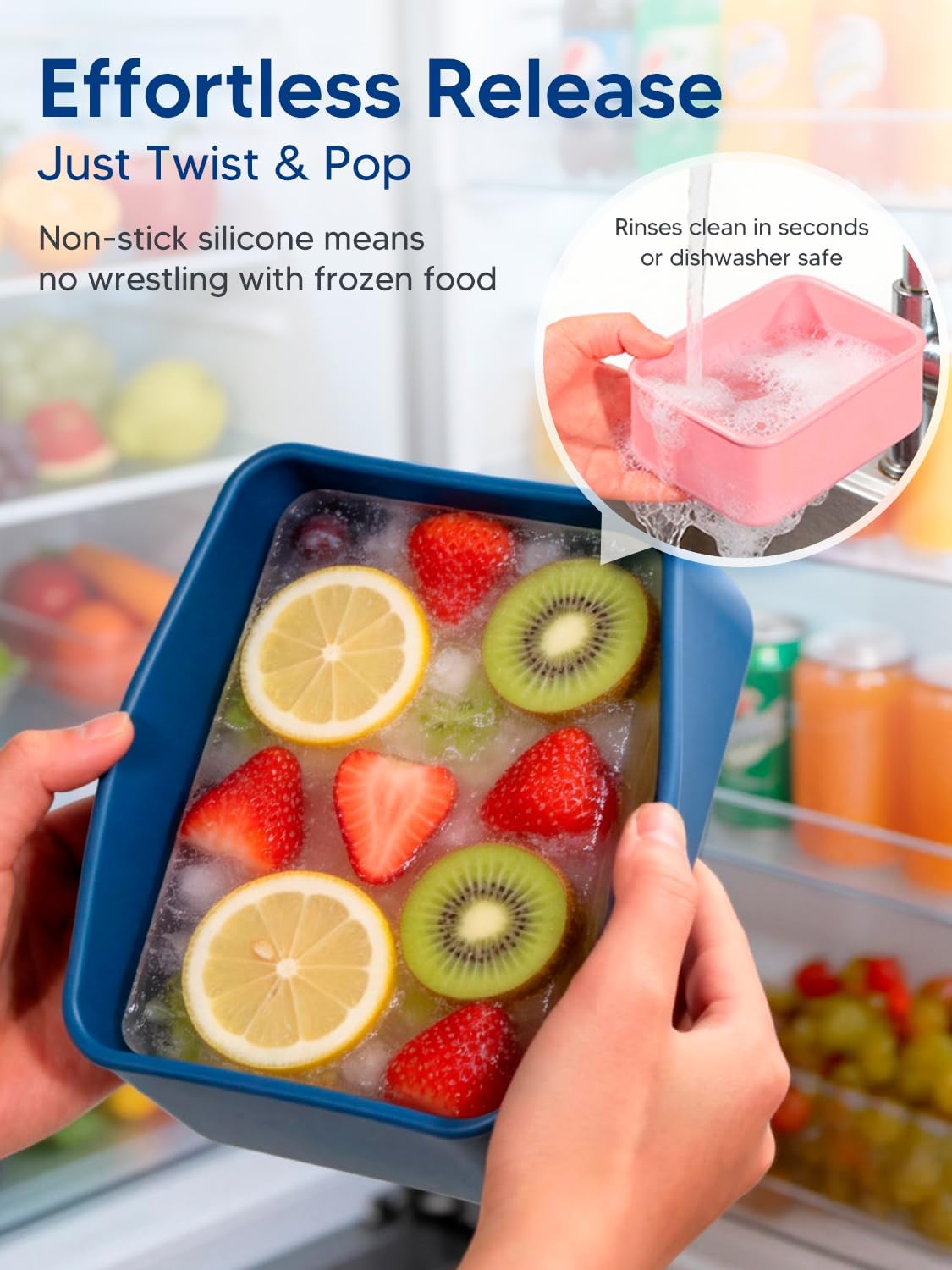 4 PCS 3.5 Cup Silicone Freezer Trays with Lid, Durable Silicone Soup Freezer Molds for Meal Prep and Food Storage, Reusable Freezer Containers for Soups Sauces Stews Curries (Lake Blue)
