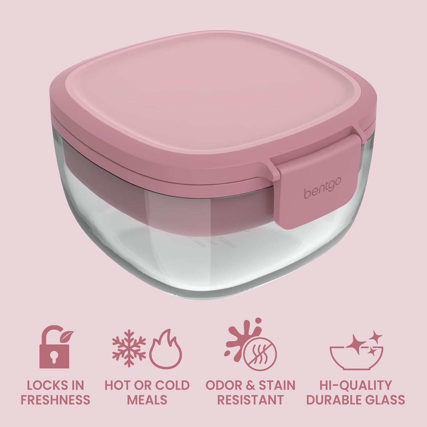 Bentgo Glass Salad Container - 7.6-Cup Salad Bowl with Airtight Lid, Leak-Proof Sauce Container, 4-Compartment Bento Tray & Reusable Fork - BPA-Free for Meal Prep, Office & More (Light Blue)