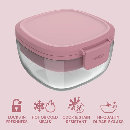 Bentgo Glass Salad Container - 7.6-Cup Salad Bowl with Airtight Lid, Leak-Proof Sauce Container, 4-Compartment Bento Tray & Reusable Fork - BPA-Free for Meal Prep, Office & More (Light Blue)