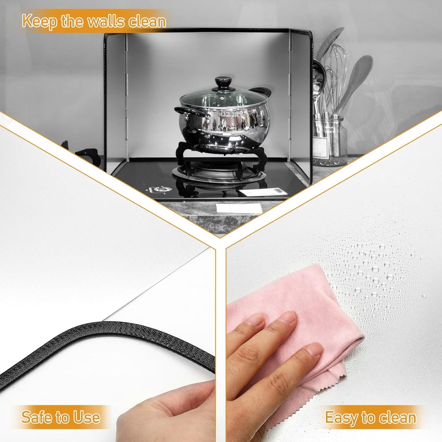 Foldable Stainless Steel Splatter Guard, Oil Splash Protection Backsplash, Splatter Guard for Frying Non-stick 3 Sided Foldable for Stove Top Wall, Easy to Clean and Store for Stove Top and Frying Pan