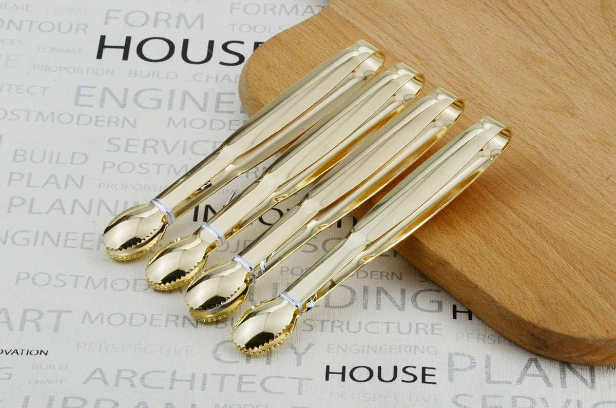 HINMAY Mini Appetizer Tongs 5.75" Stainless Steel Tongs, Set of 4 (Gold)