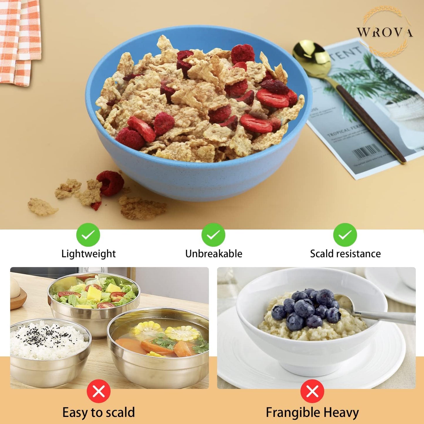 Wheat Straw Bowl Sets,8 PCS Unbreakable Cereal Bowl 26 OZ,Microwave and Dishwasher Safe Bowls,Bowl Sets for Camping and Picnic BPA Free Colorful Salad Bowls for Serving Soup,Oatmeal and Fruit Etc…